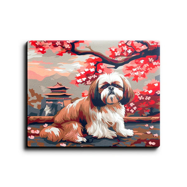 Dogs - Shih Tzu Under Cherry Blossoms