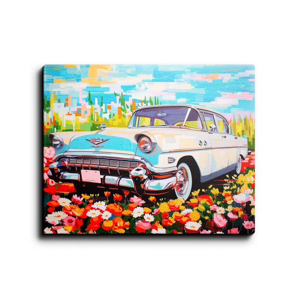 Flowers - Classic car in a field of flowers